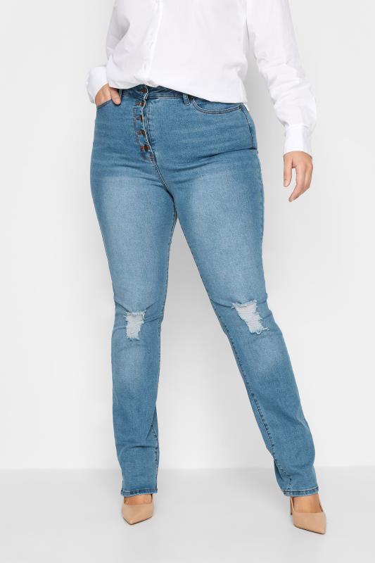  LTS Tall Blue Button Fly Distressed MIA Stretch Slim Jeans