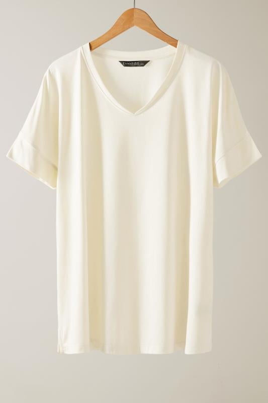 EVANS Plus Size Ivory White V-Neck Modal Rich T-Shirt | Evans 5