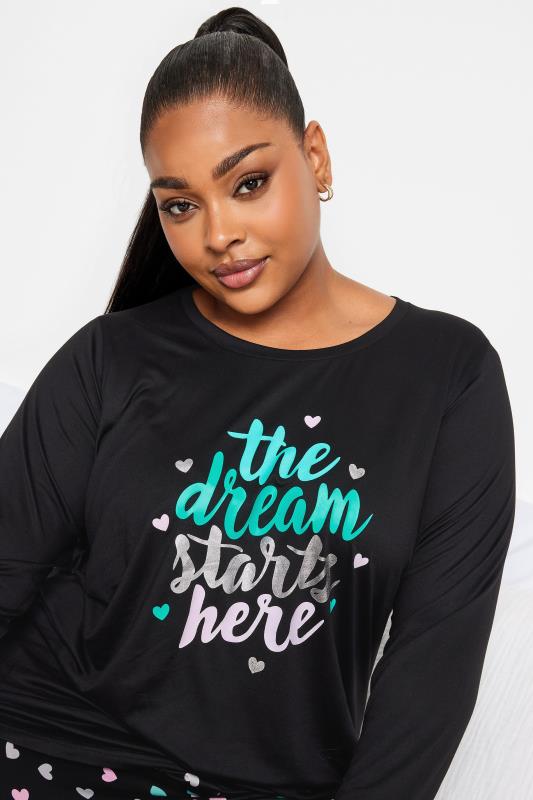 YOURS Curve Black 'Dream Starts Here' Soft Touch Pyjama Set | Yours Clothing 4
