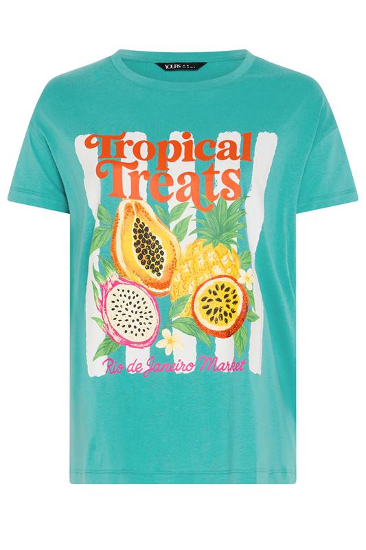 YOURS Plus Size Teal Blue 'Tropical Treats' Beaded T-Shirt | Yours Clothing 5