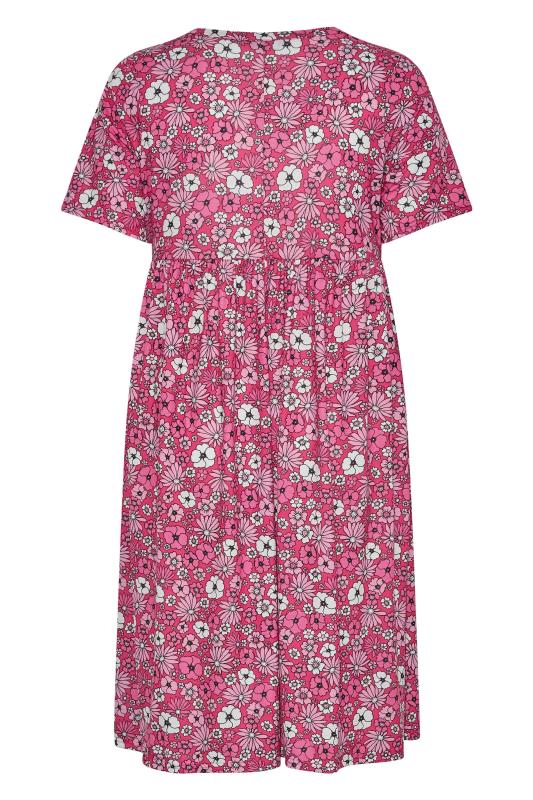 LIMITED COLLECTION Plus Size Pink Retro Floral Smock Dress | Yours Clothing 7