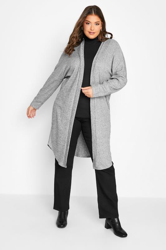 Plus Size Light Grey Ribbed Maxi Cardigan | Yours Clothing 1