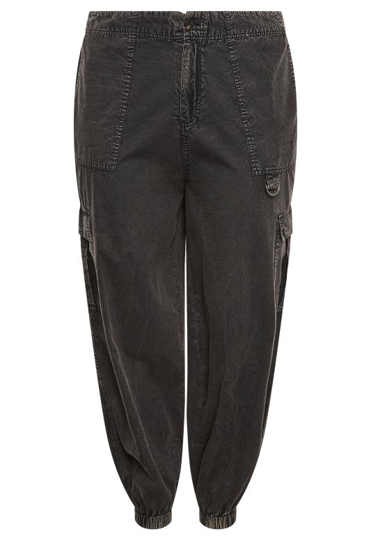 YOURS Plus Size Black Acid Wash Cargo Trousers | Yours Clothing 4