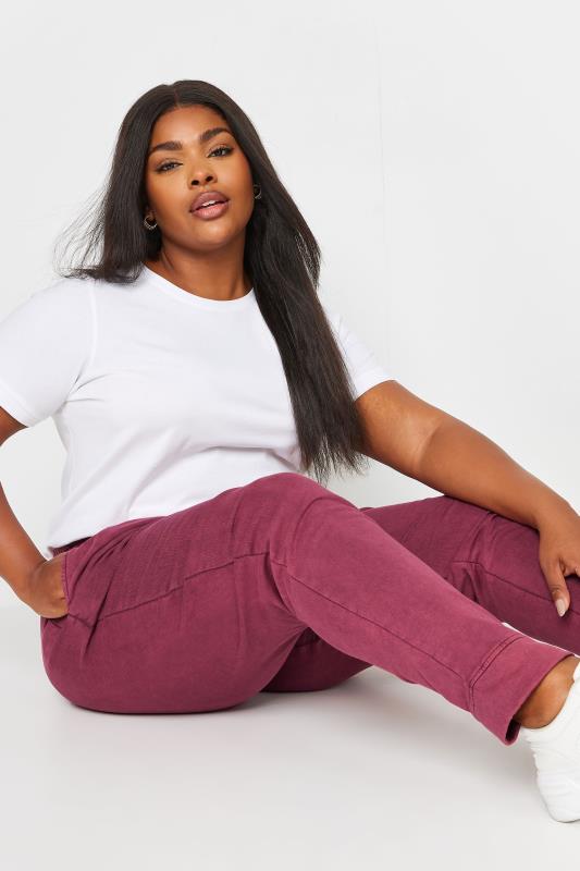 YOURS Plus Size Red Acid Wash Joggers | Yours Clothing 5
