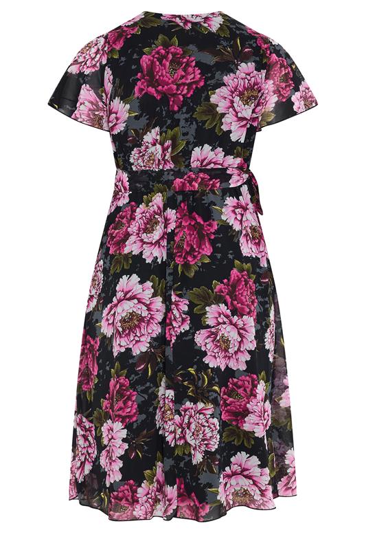 YOURS LONDON Plus Size Black & Pink Floral Wrap Dress | Yours Clothing 6