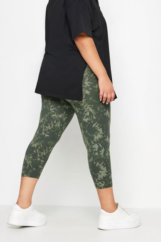YOURS Plus Size 2 PACK Black & Khaki Green Tie Dye Cropped Leggings | Yours Clothing 5