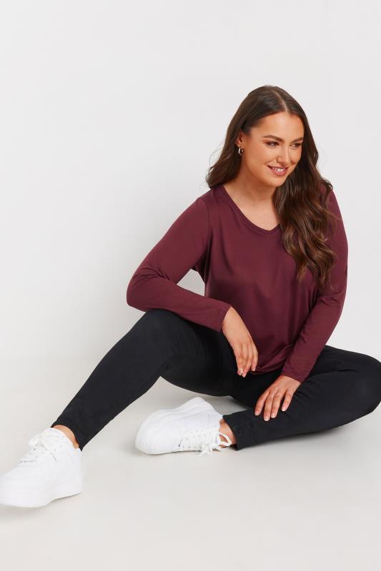 T-Shirt Donna Estate Oversize Scollo A V – Top Manica Corta In Cotone (Vino Rosso, Taglie S-2XL)