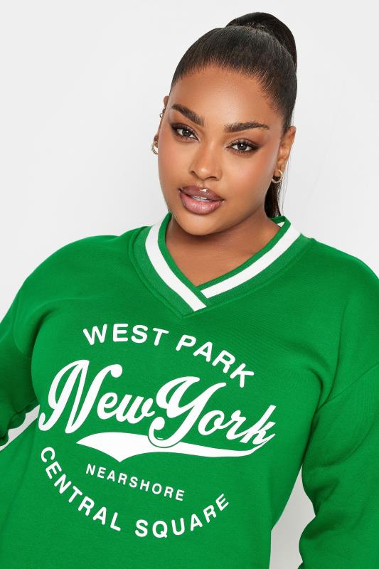 YOURS Plus Size Green 'New York' Slogan Sweatshirt | Yours Clothing 5