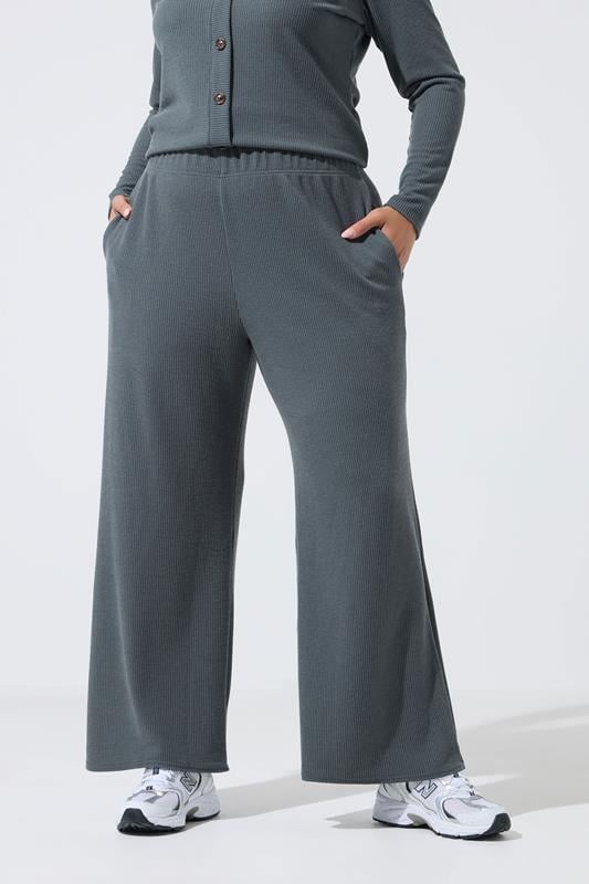LIMITED COLLECTION Plus Size Grey Crinkle Wide Leg Trousers | Yours Clothing 1