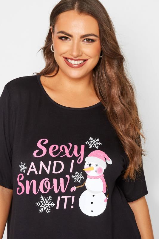 LIMITED COLLECTION Curve Black 'Sexy And I Snow It!' Slogan Christmas T-Shirt 5