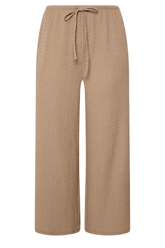 YOURS Plus Size Natural Brown Wide Leg Crinkle Trousers | Yours Clothing 5