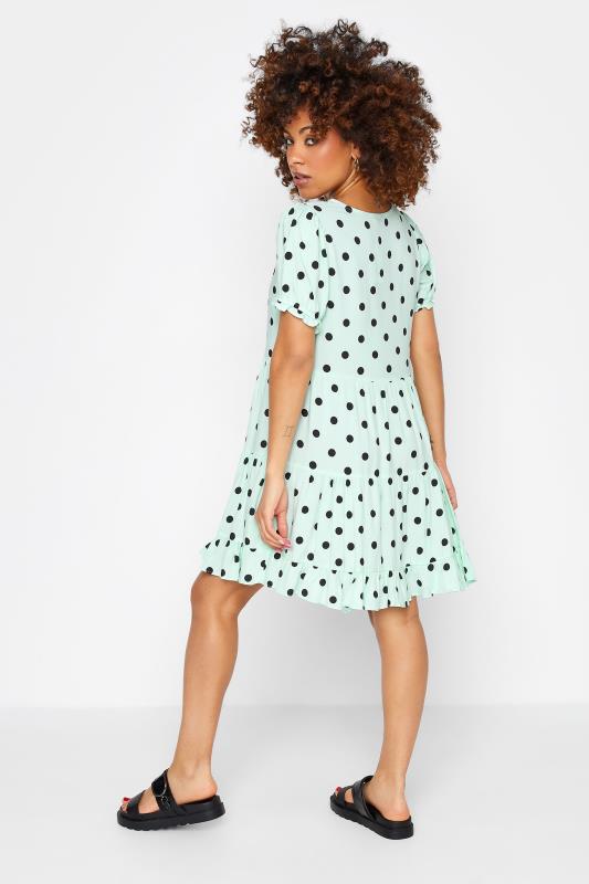Petite Mint Green Spot Print Tiered Tunic Dress | PixieGirl 3