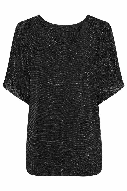 Curve Plus Size Black & Silver V-Neck Glitter Top | Yours Clothing 7