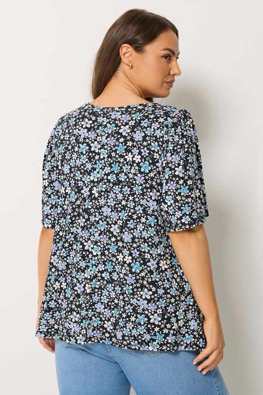YOURS Plus Size Black Ditsy Floral Swing Top | Yours Clothing 2