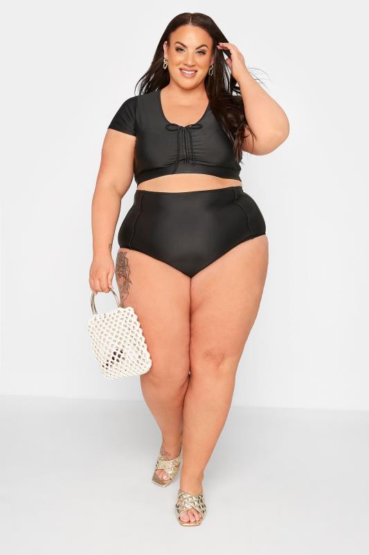 Plus Size Black Ruched Bikini Crop Top | Yours Clothing 2