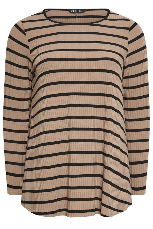 YOURS Curve Plus Size 2 PACK Black & Brown Stripe Ribbed Swing Top | Yours Clothing  9