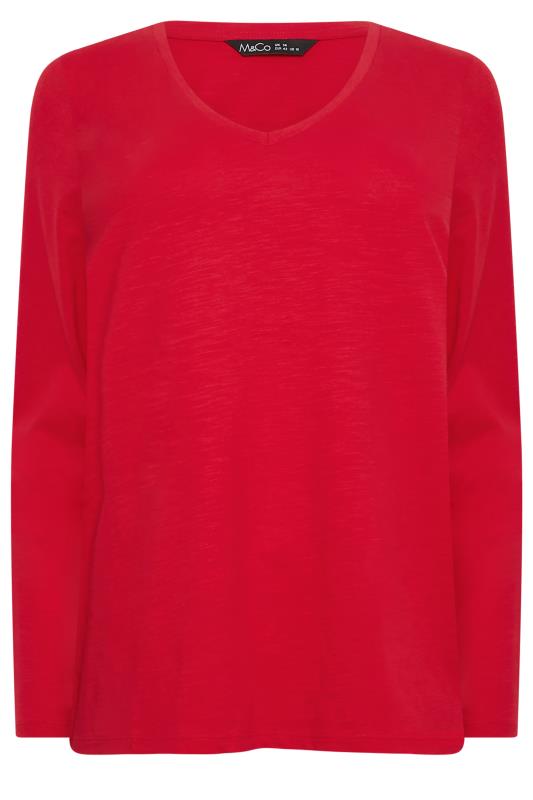 M&Co Red V-Neck Long Sleeve Cotton Blend T-Shirt | M&Co 6