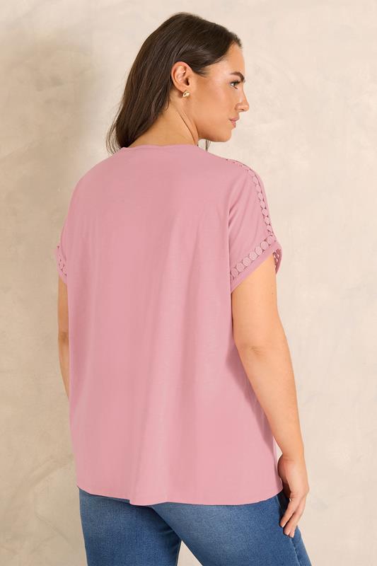 EVANS Plus Size Pink Crochet Trim T-Shirt | Evans  2