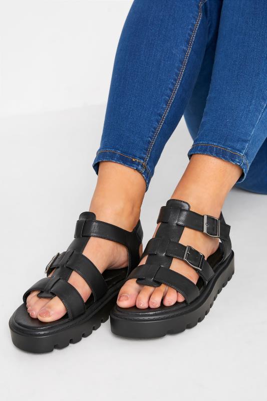 LIMITED COLLECTION Plus Size Black Gladiator Sandals In Extra Wide Fit | Yours Clothing 1