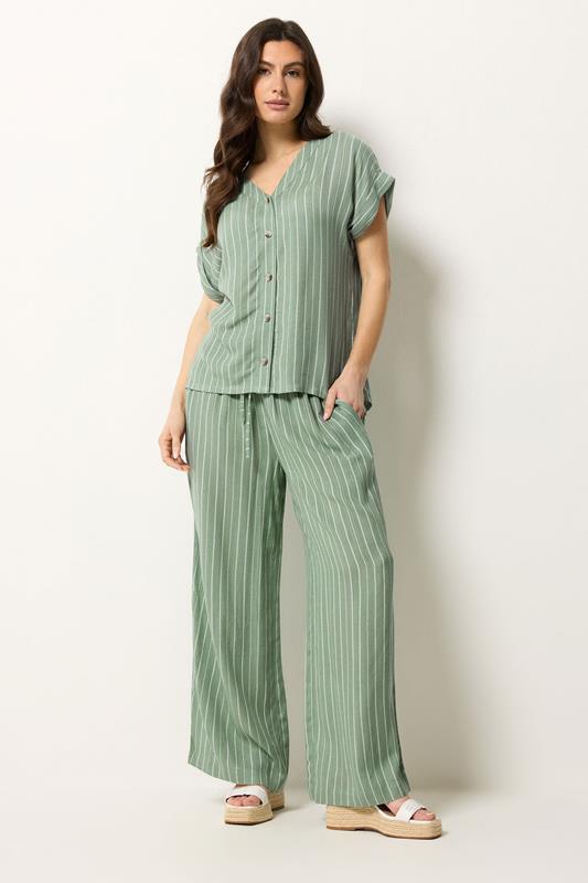 M&Co Green Stripe Print Short Sleeve Blouse | M&Co 5