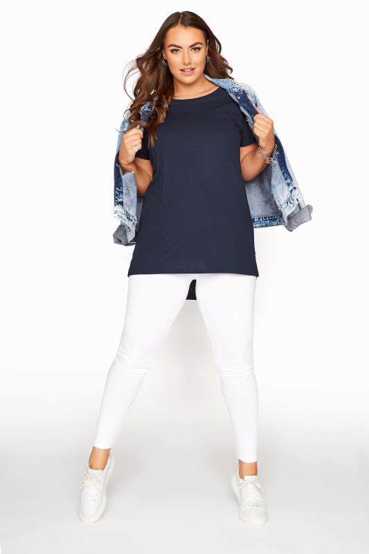 YOURS FOR GOOD Plus Size Navy Blue Cotton Blend Pocket T-Shirt | Yours Clothing 2