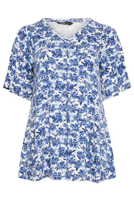 YOURS Plus Size Blue Floral Pleated Swing Top | Yours Clothing  5