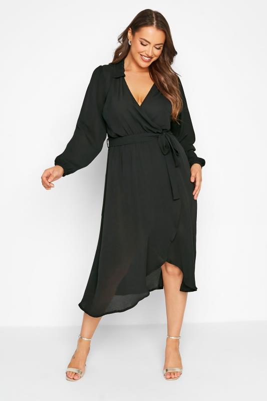 LIMITED COLLECTION Plus Size Black Wrap Dress | Yours Clothing 1