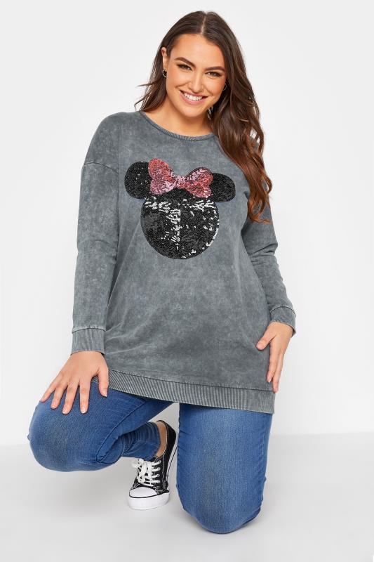 DISNEY Curve Grey Washed Minnie Mouse Sequin Sweatshirt 1
