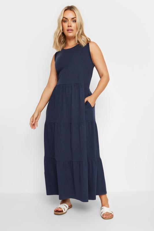 YOURS Plus Size Navy Blue Tiered Midaxi Dress | Yours Clothing 1