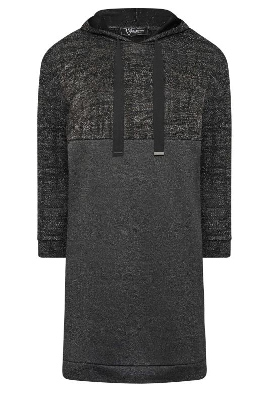 Curve Plus Size Black & Grey Soft Touch Glitter Hoodie Dress | Yours Clothing 8