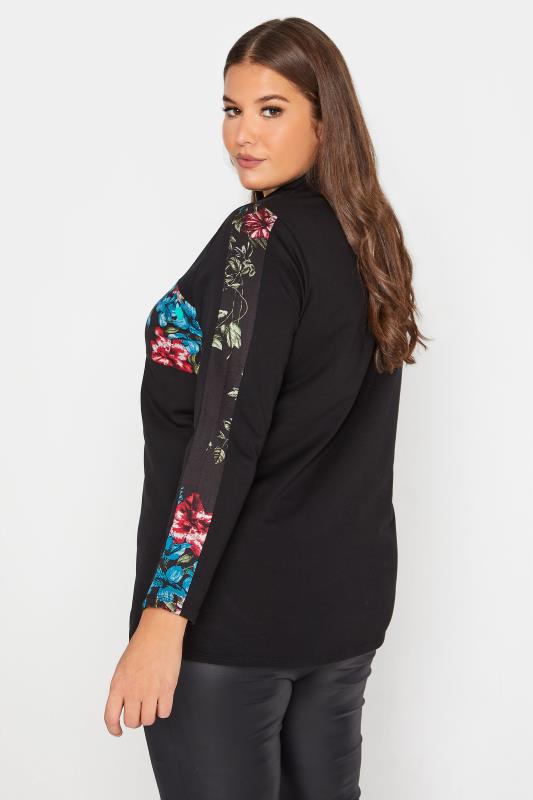 Plus Size Black Floral Panel Zip Sweatshirt | Yours Clothing 3