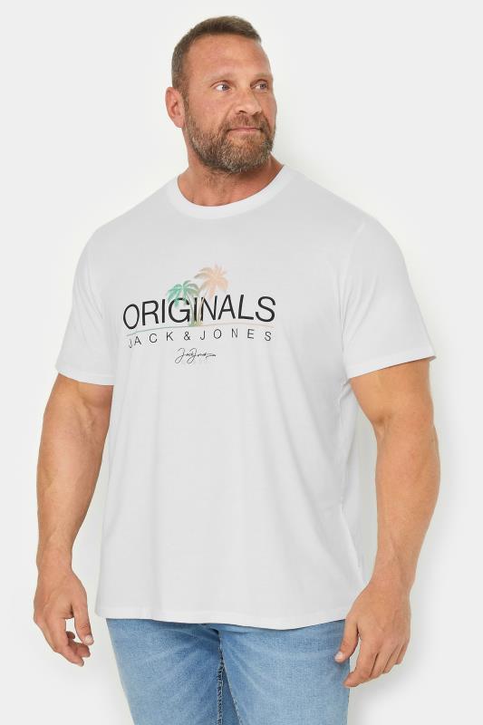  Grande Taille JACK & JONES Big & Tall White Palm Tree Print 'Originals' T-Shirt