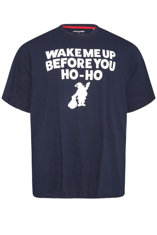 JACK & JONES Navy 'Wake Me Up Before You Ho-Ho' Slogan Christmas T-Shirt_F.jpg