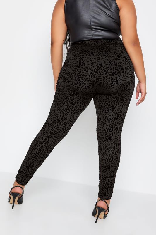 YOURS Plus Size Black Flocked Leopard Print Leggings | Yours Clothing 3