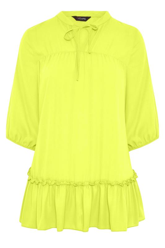 Plus Size Lime Green Tie Neck Ruffle Hem Tunic Top | Yours Clothing 5