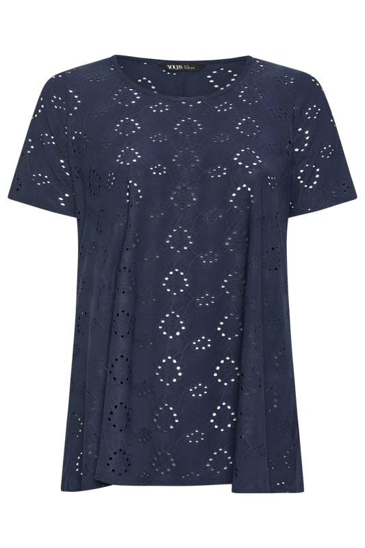YOURS Plus Size Navy Blue Broderie Anglaise T-Shirt | Yours Clothing 5