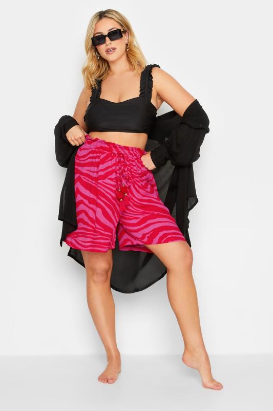 YOURS Plus Size Pink Animal Print Tassel Beach Shorts | Yours Clothing 3