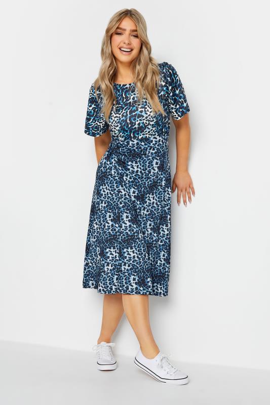 Women's  M&Co Blue Leopard Print Midi Dress