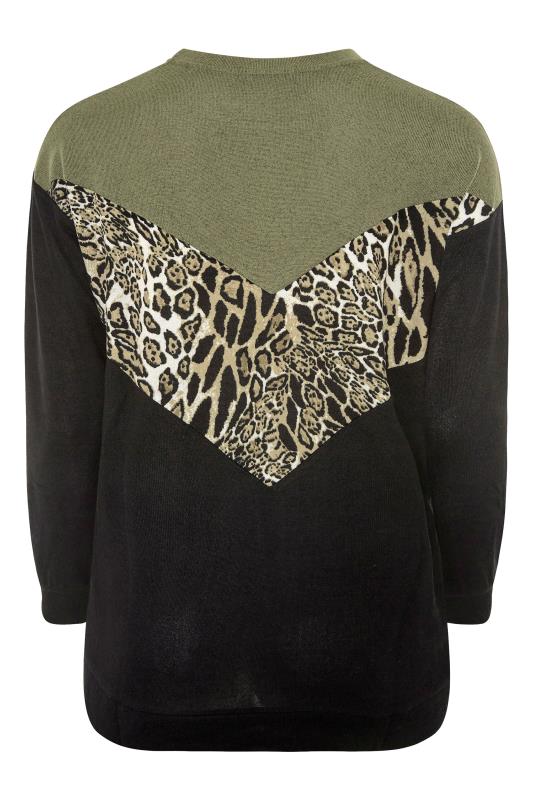 Plus Size Curve Black Leopard Print Colour Block Knitted Top | Yours Clothing 6