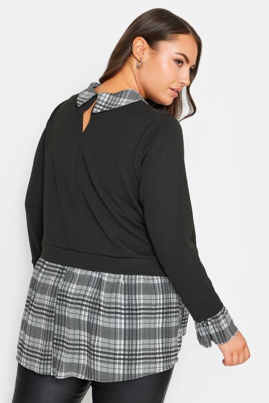 YOURS Plus Size Black Check 2 In 1 Shirt Jumper | Yours Clothing 3