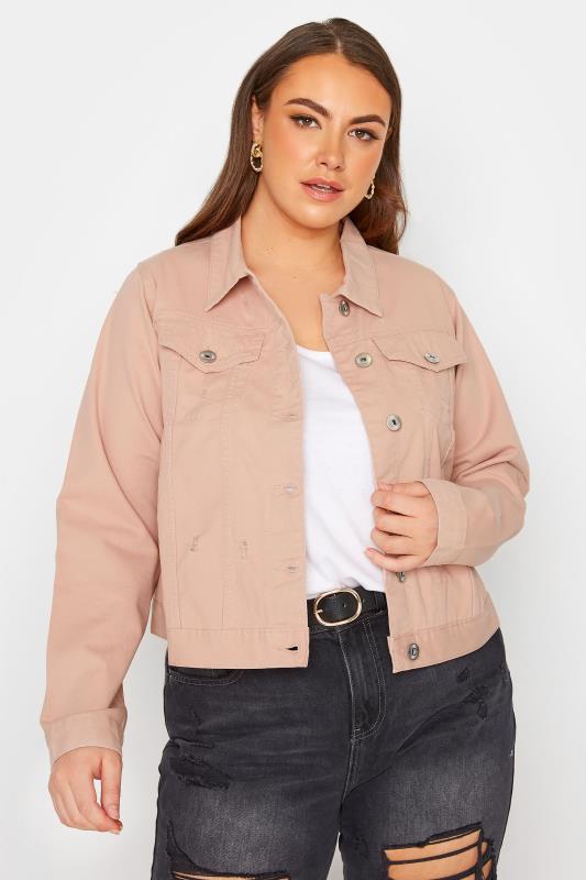 Plus Size  Curve Pink Distressed Denim Jacket