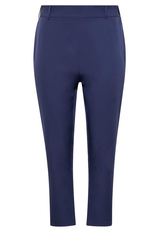 Plus Size Navy Blue High Waisted Tapered Trousers | Yours Clothing 4