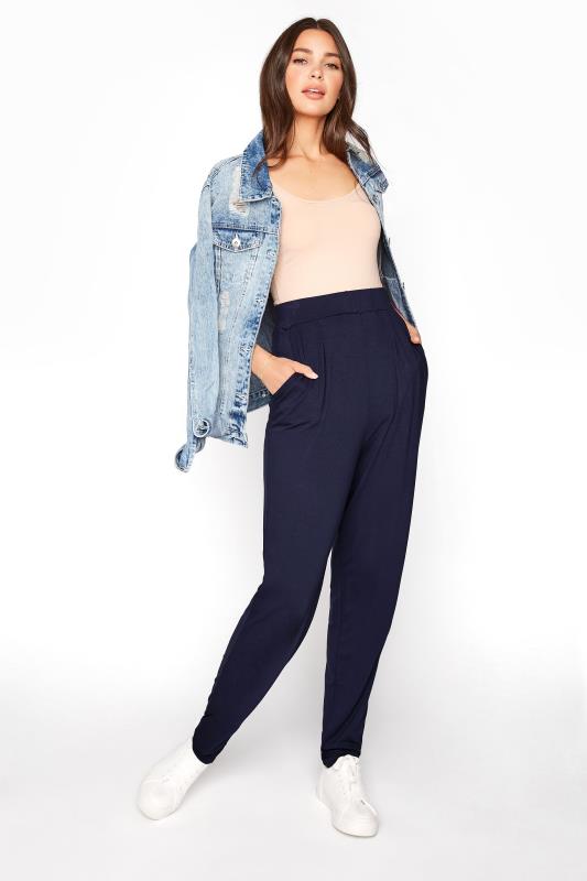 Tall  LTS Navy Double Pleat Jersey Harem Trousers