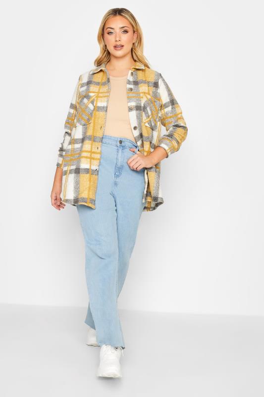 YOURS LUXURY Plus Size Yellow Check Felted Shacket | Yours Clothing 2