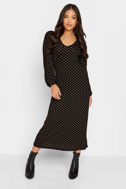 Petite Black & Brown Polka Dot Print Tea Dress | PixieGirl 1