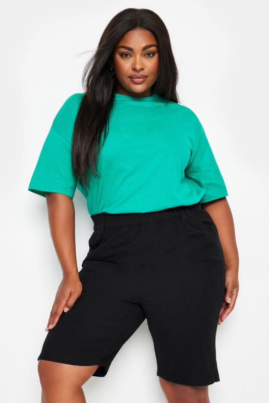 YOURS Plus Size Black Elasticated Cool Cotton Shorts | Yours Clothing 1