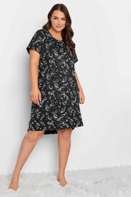 YOURS Plus Size Black Shooting Star Print Nightdress | Yours Clothing 2