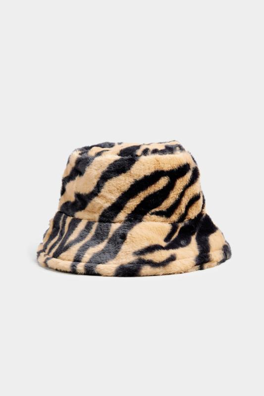 Brown Zebra Print Faux Fur Bucket Hat 3