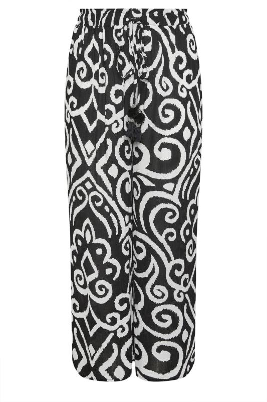 YOURS Plus Size Black Abstract Print Crinkle Tassel Trousers | Yours Clothing 6