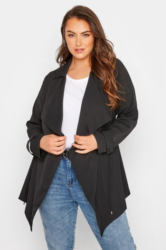 Plus Size Black Waterfall Jacket | Yours Clothing 1